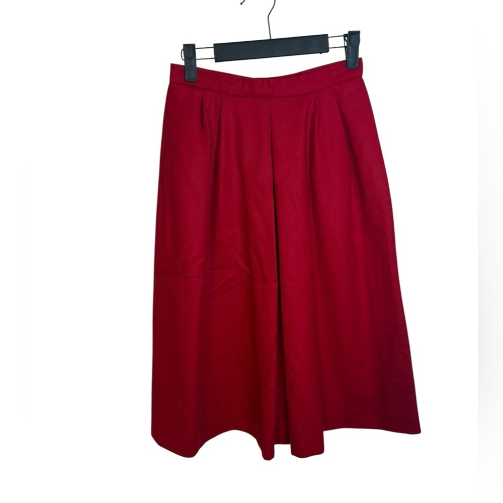 Vintage Made in USA Red Wool Pleated A-Line Skirt